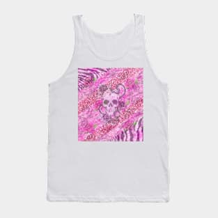 Pink skull rose zebra design Tank Top